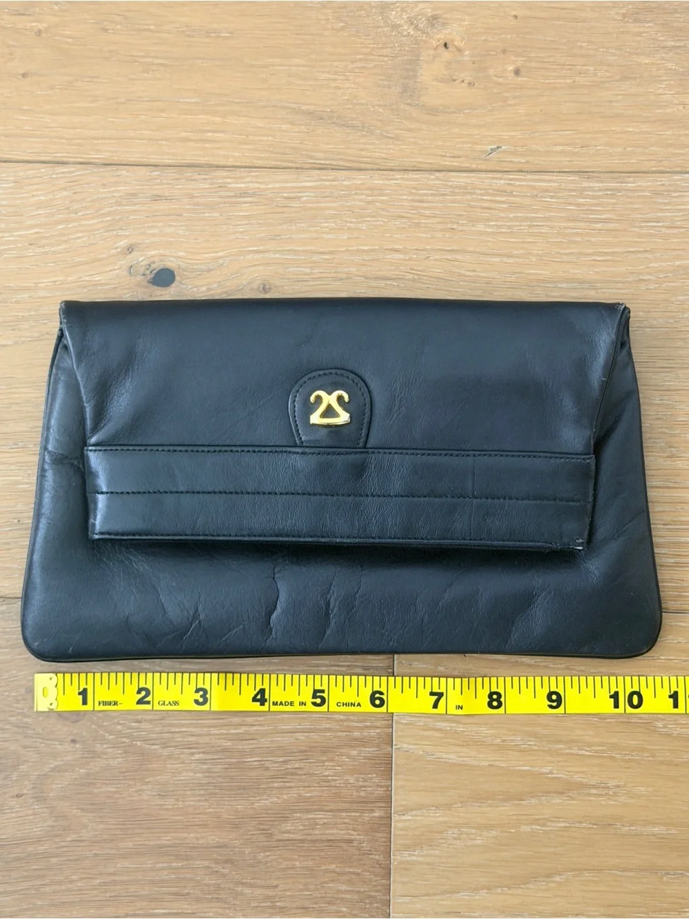 VTG Lewis Leather Foldover Pop Up Clutch Bag 60s 70s Squeeze Frame Black MCM
